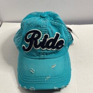 KBETHOS "Born to Ride" distressed baseball cap in a teal or turquoise color New